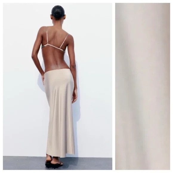 NWT. Zara Champagne Satin Effect Maxi Skirt. Size XS. - Picture 4 of 9